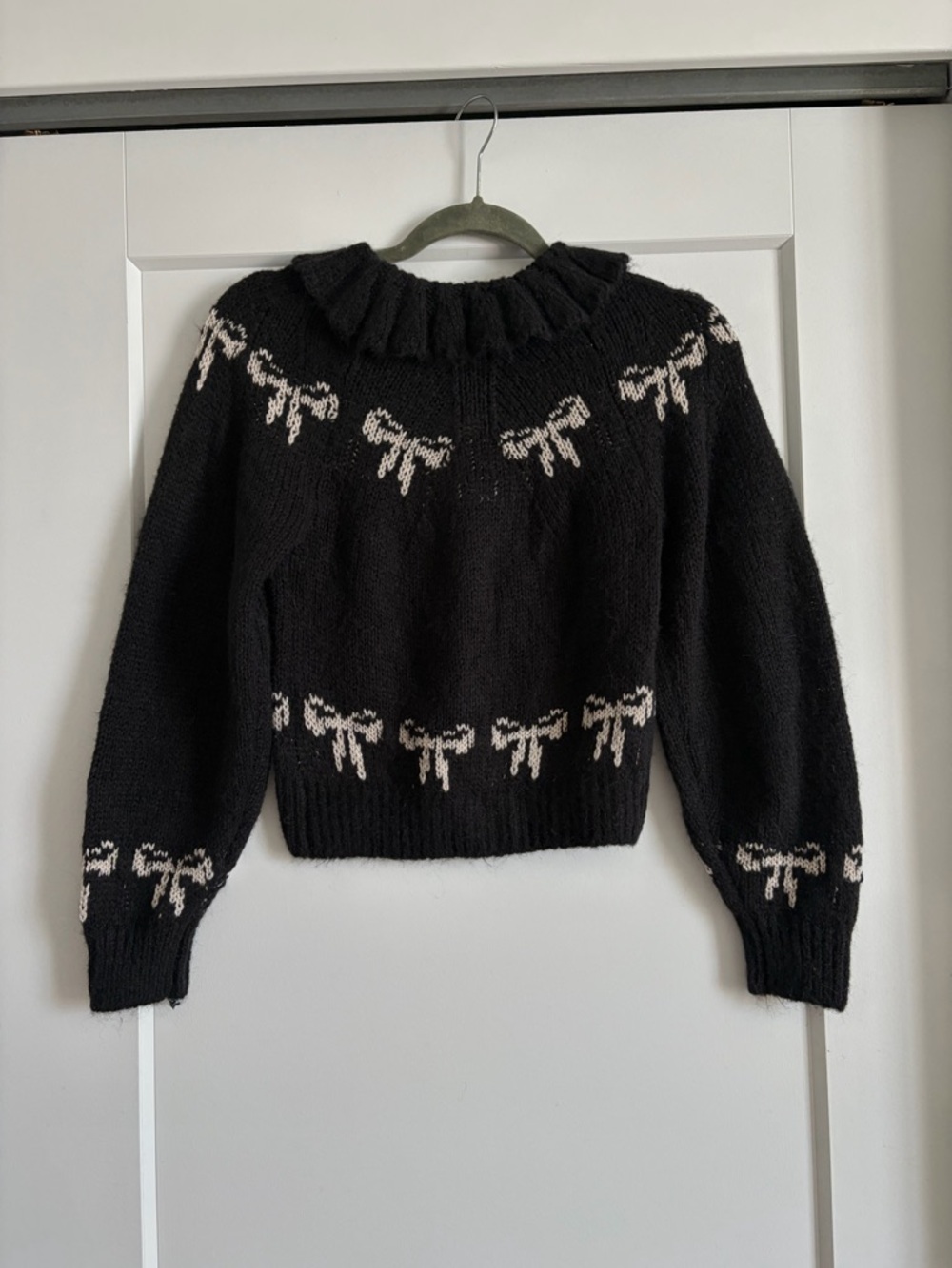 Kimchi Blue Black Cardigan Sweater with Cream Bow Accents - Picture 4 of 4